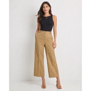 Veronica Beard Aubrie Linen Blend Wide Leg Crop Pants Size 2 Tan
